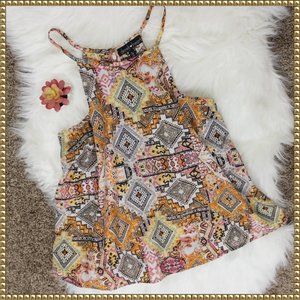 Derek Heart Halter Spaghetti Strap Cut Out Back Aztec Print Blouse LARGE